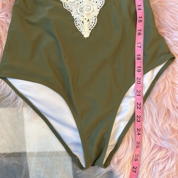 Cupshe Olive Sage Green Crotchet Criss Cross Backless Sexy One Piece Swimsuit - Picture 9 of 11